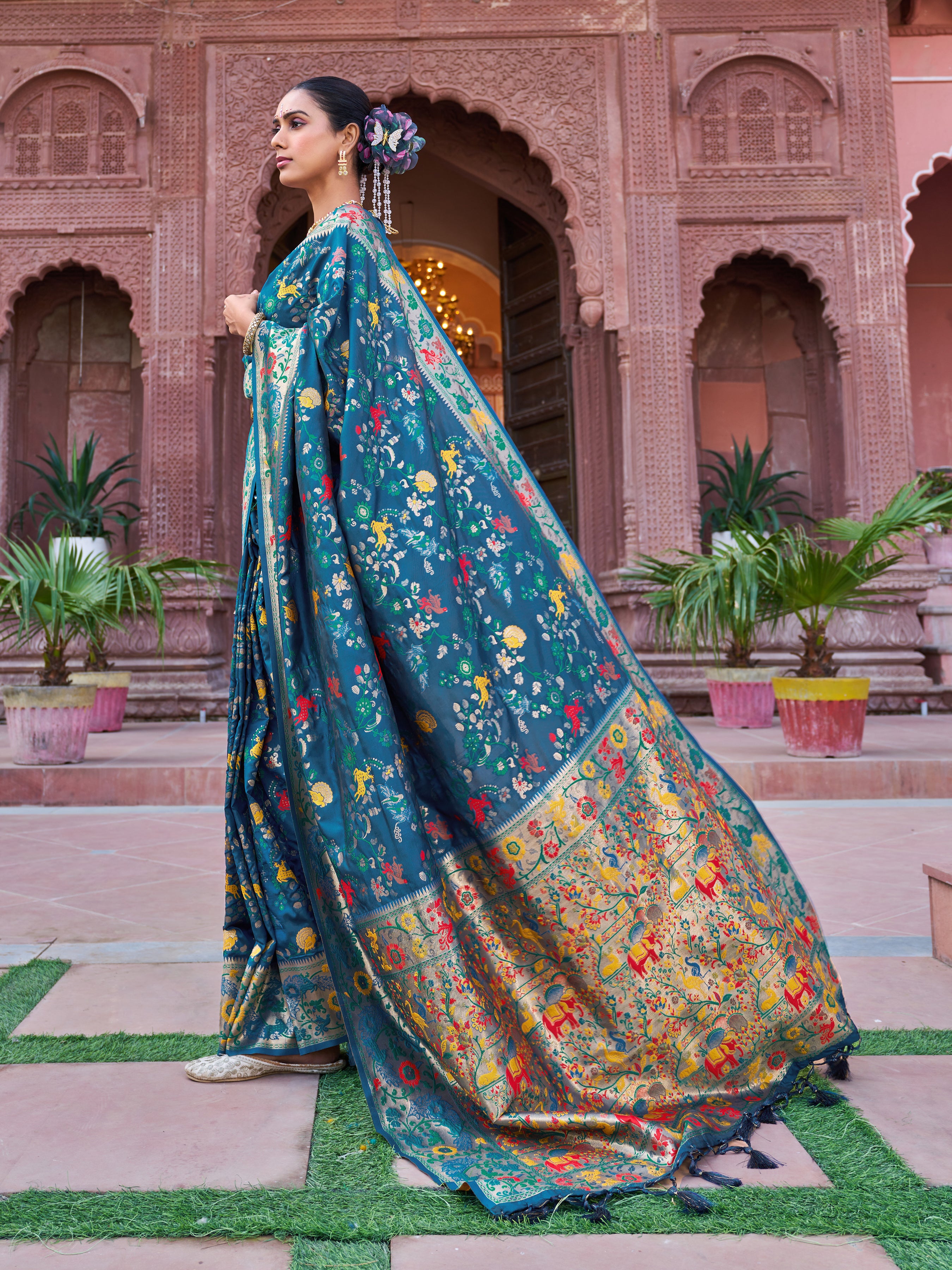 Elegant Rama Green Soft Silk Saree