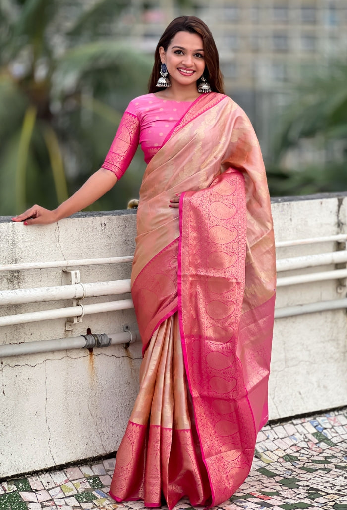 Soft Pink Radiance Tissue Silk Saree