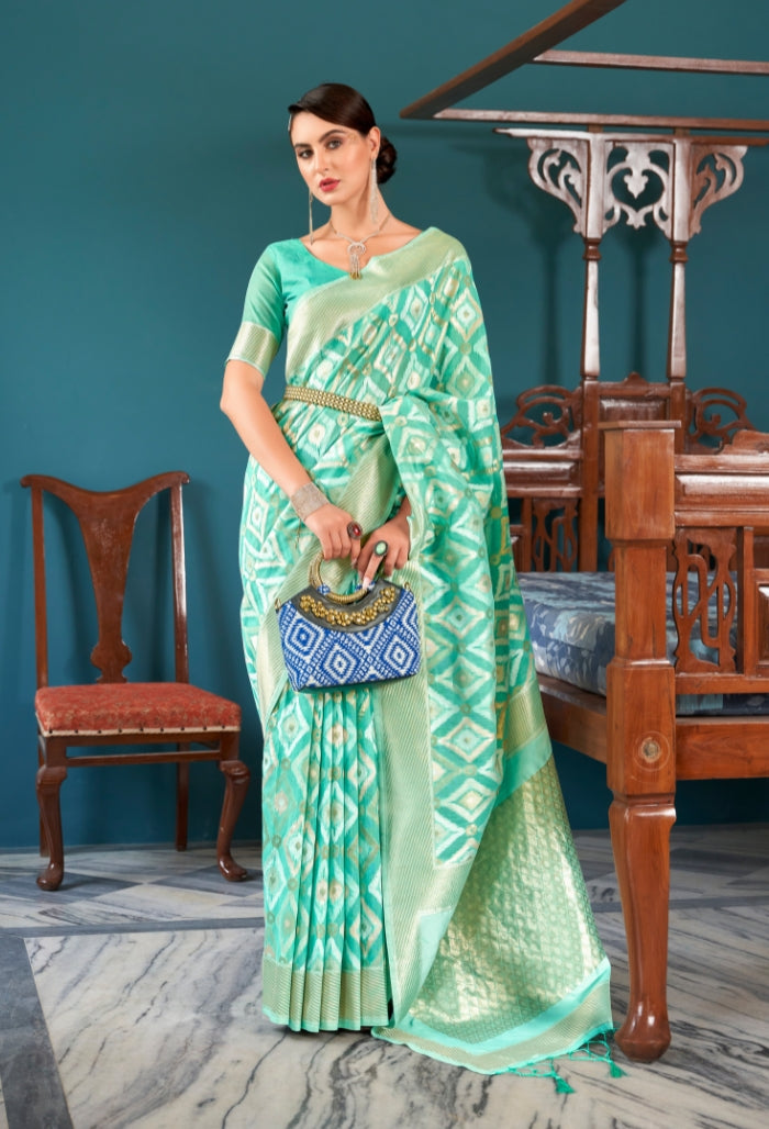 Serene Rama Blue Linen Saree