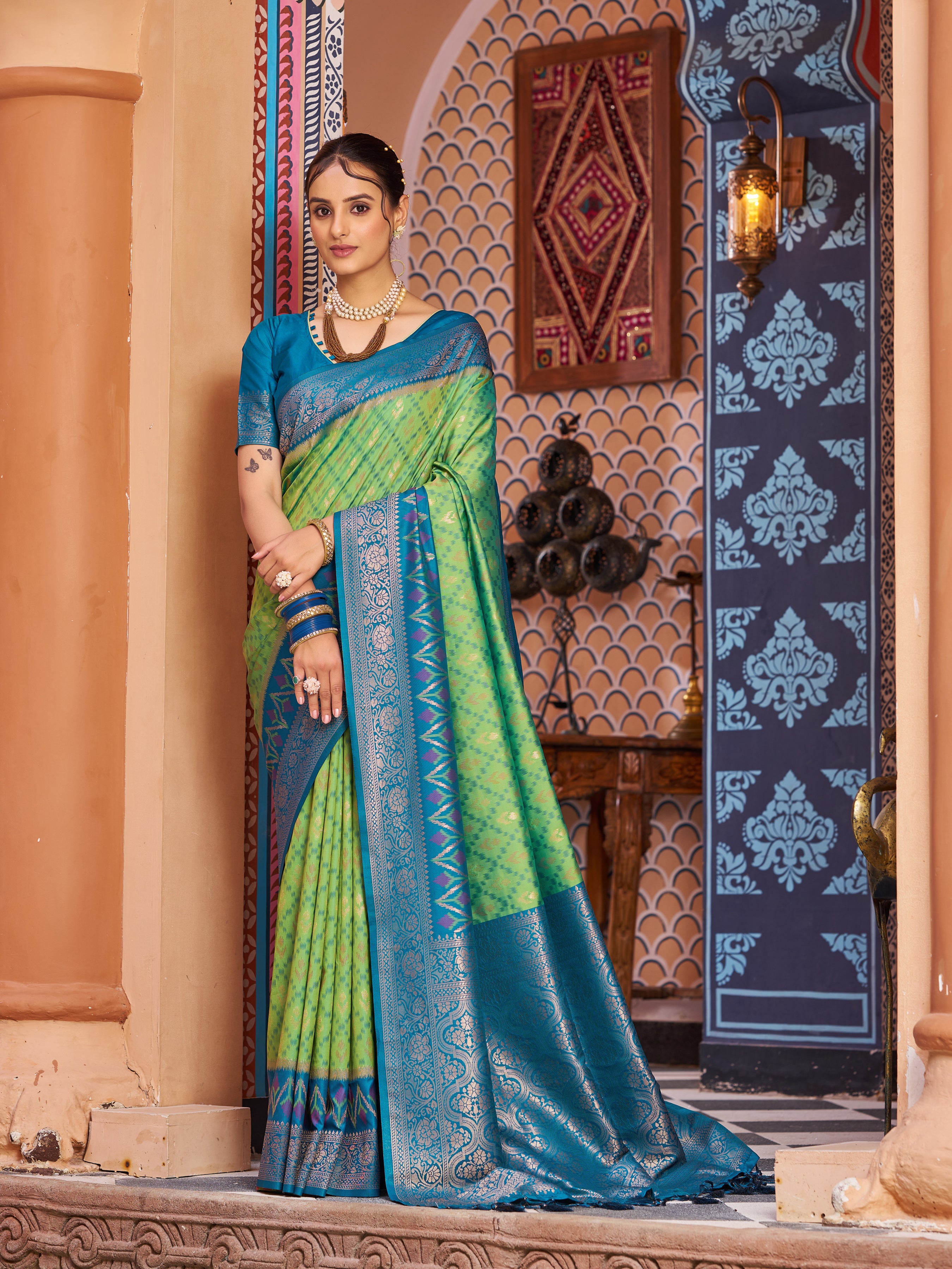 Serene Green Blue Soft Silk Saree