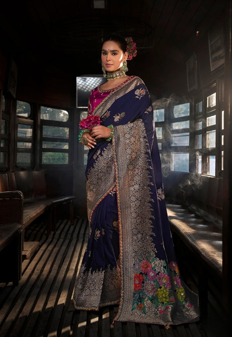 Elegant Blue Soft Dola Viscous Silk Saree