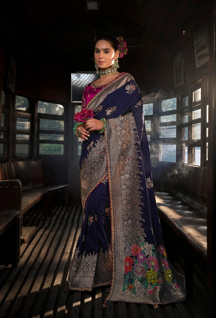 Elegant Blue Soft Dola Viscous Silk Saree