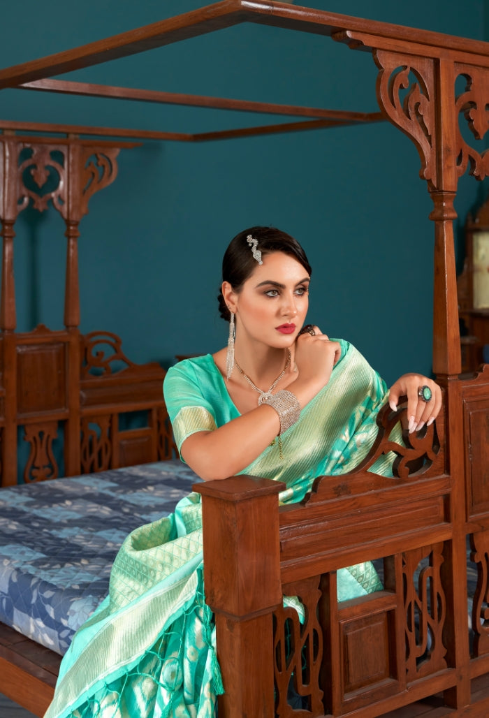 Serene Rama Blue Linen Saree