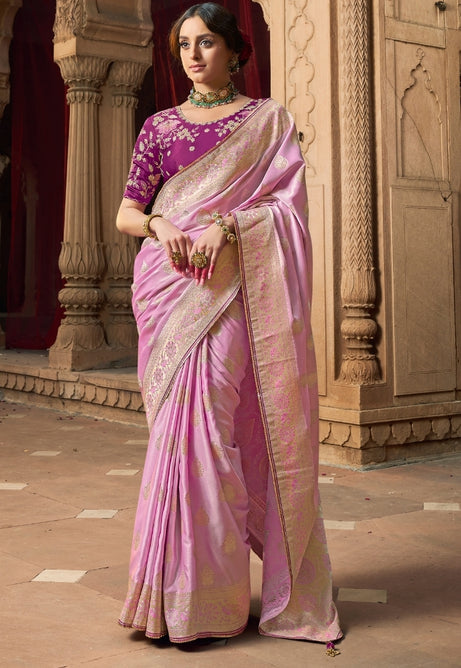 Lavender Dreamscape Pure Sattin Saree