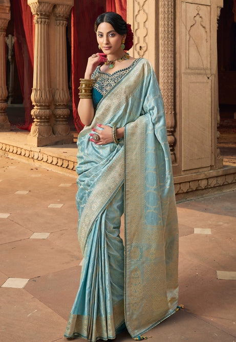 Oceanic Elegance Pure Sattin Saree