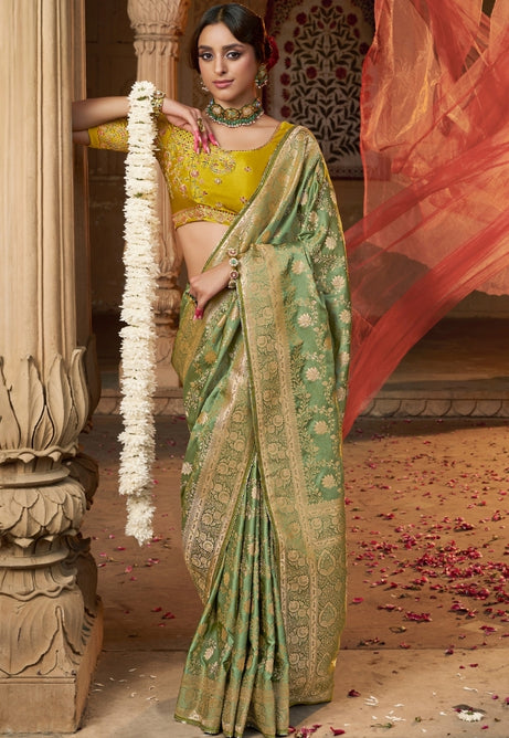 Pista Blossom Pure Sattin Saree