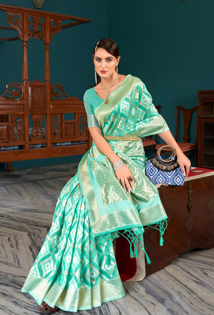 Serene Rama Blue Linen Saree