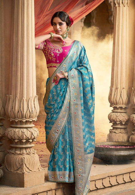 Aqua Elegance Pure Sattin Saree