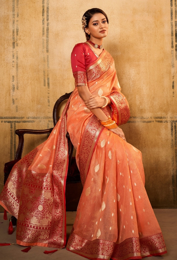 Apricot Haze Silk Tissue Saree