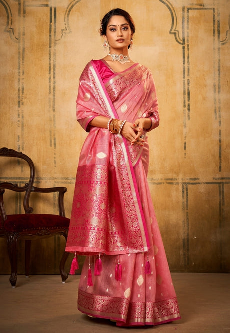 Petal Pink Silk Tissue Saree
