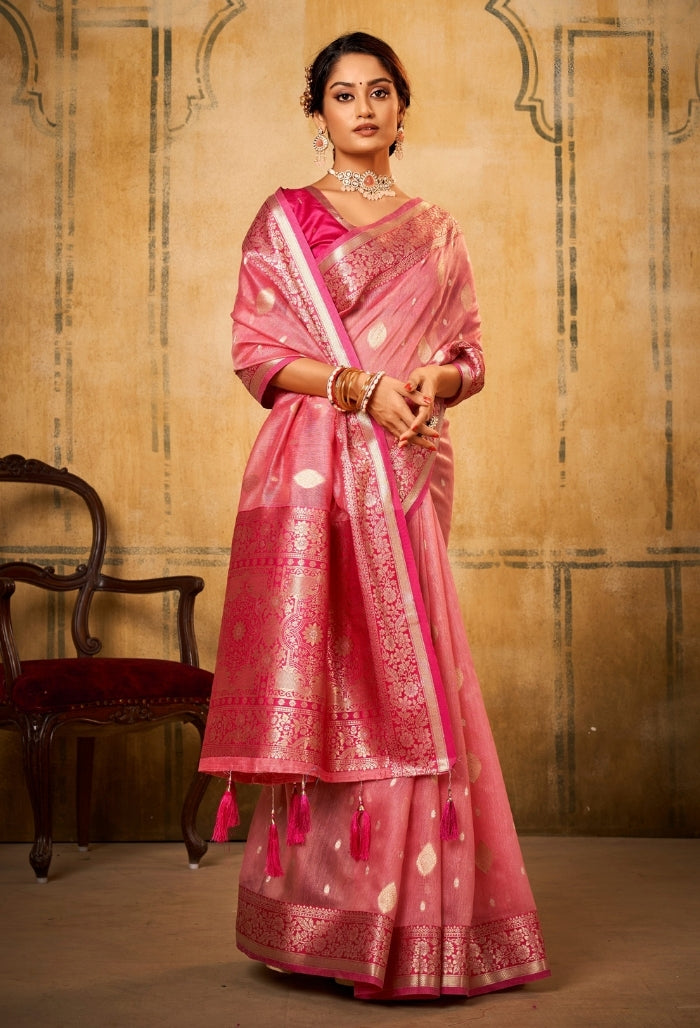 Petal Pink Silk Tissue Saree