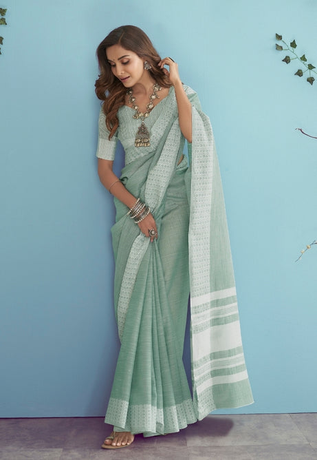 Mint Silk Soft Linen silk Saree