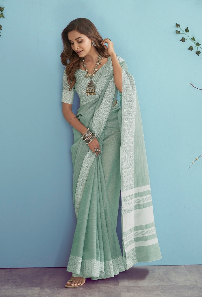Mint Silk Soft Linen silk Saree