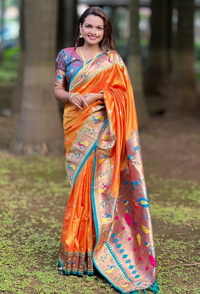 Orange and Peach Soft Silk  Saree