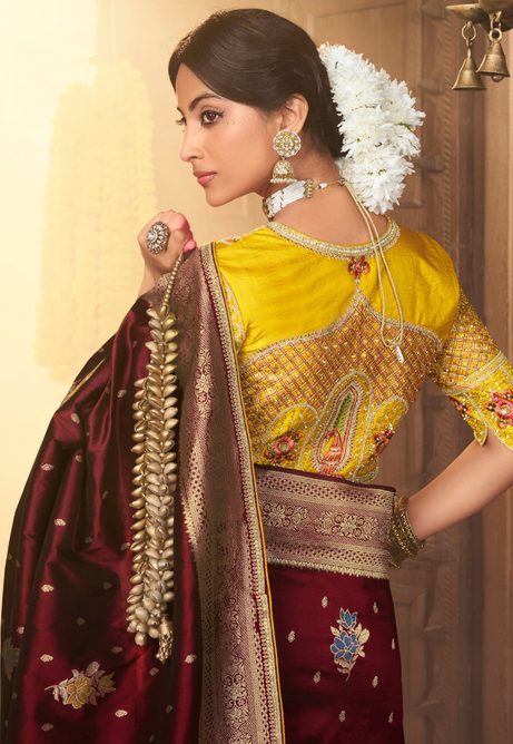 Wine Velvet Pure Silk Weaving saree