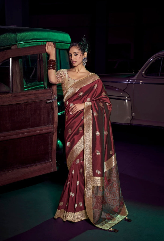 Classic Maroon Pure Silk Saree