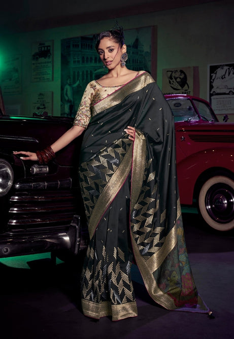 Regal Black Pure Silk Saree