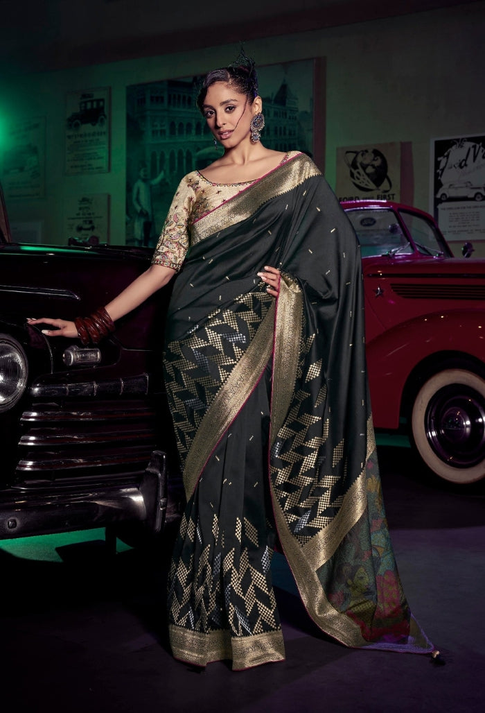 Regal Black Pure Silk Saree