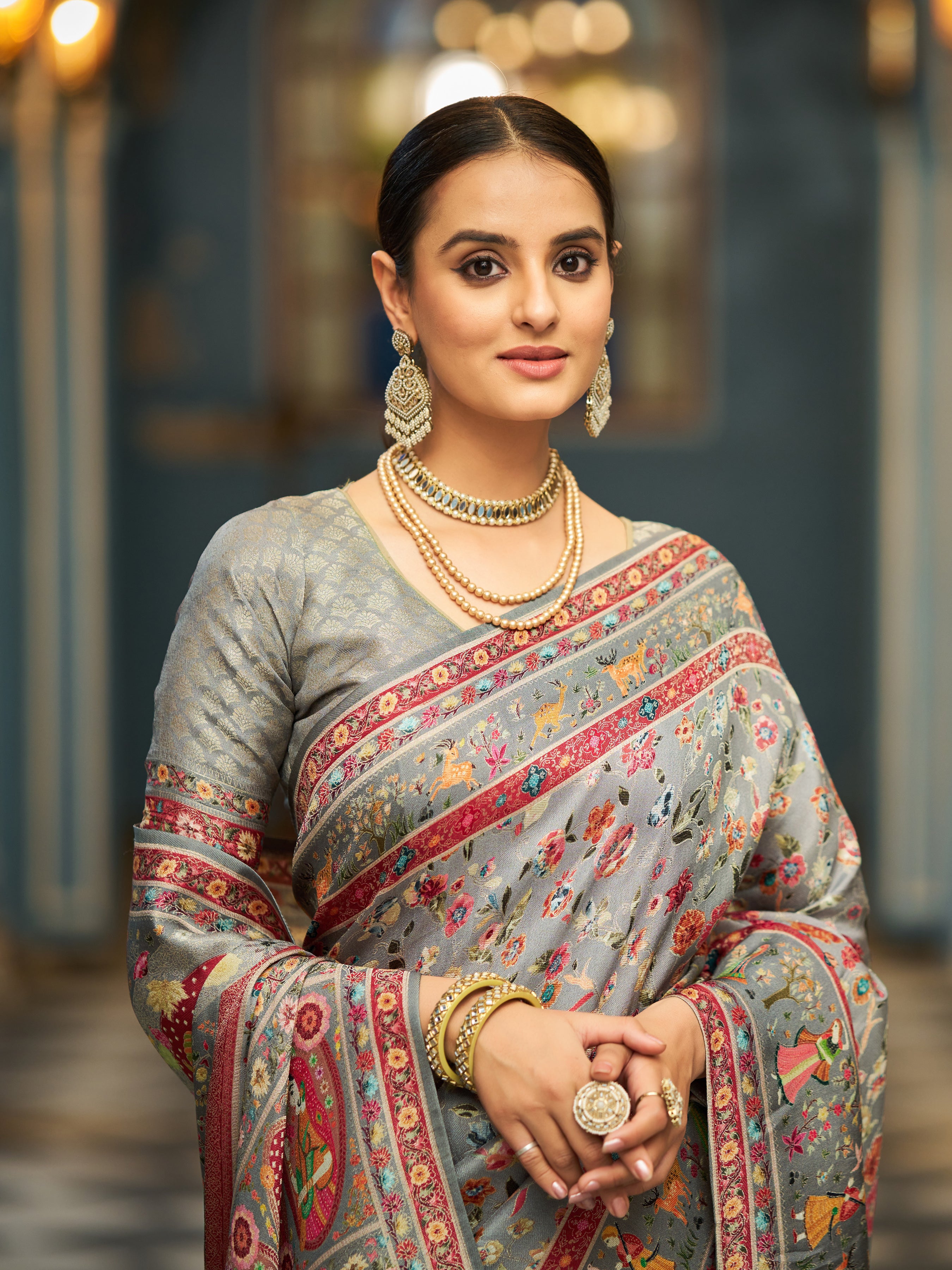 Sleek Light Grey Soft Silk Saree