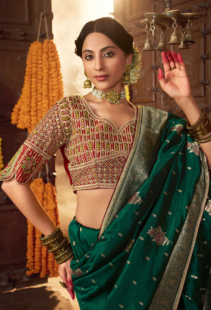Emerald Glow Pure Silk Weaving saree