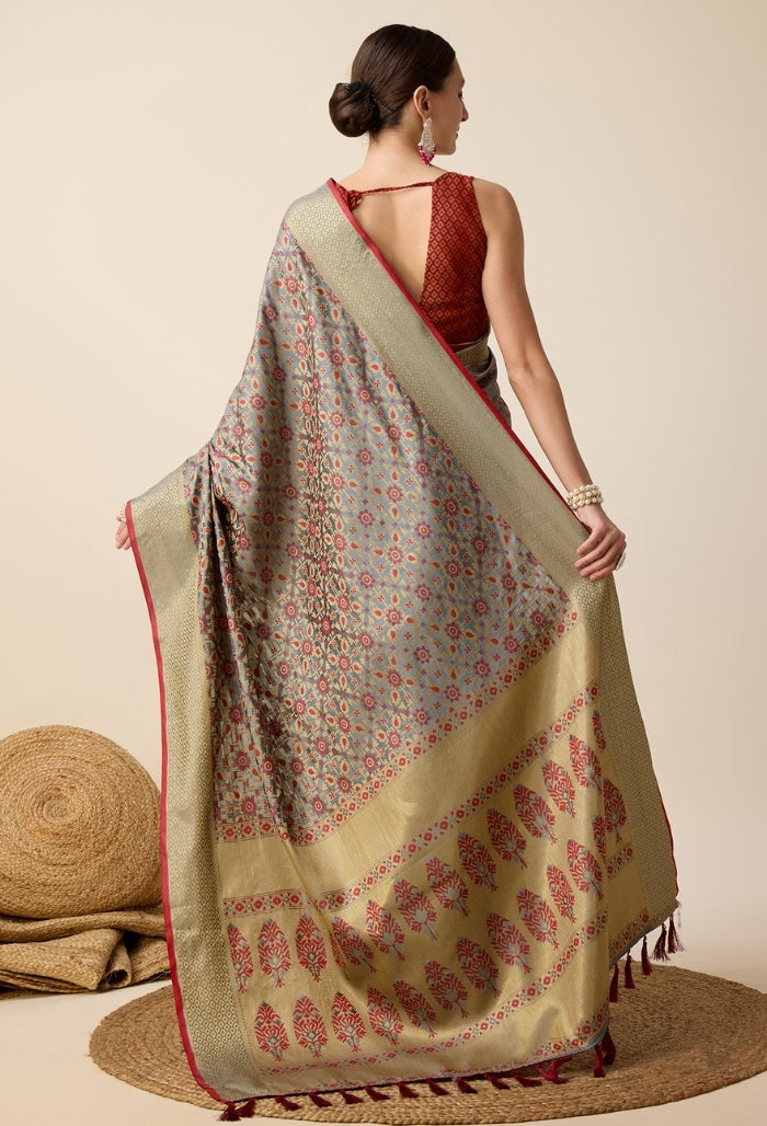 Earthy Brown Patola Silk Saree