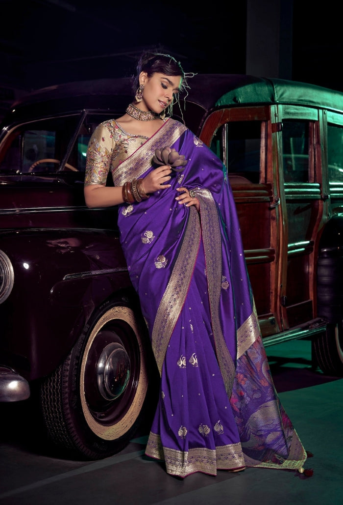 Elegant Purple Pure Silk Saree
