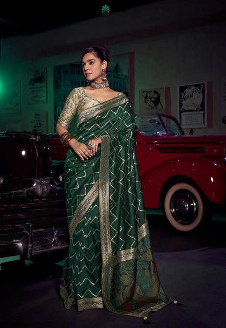 Luxurious Dark Green Pure Silk Saree
