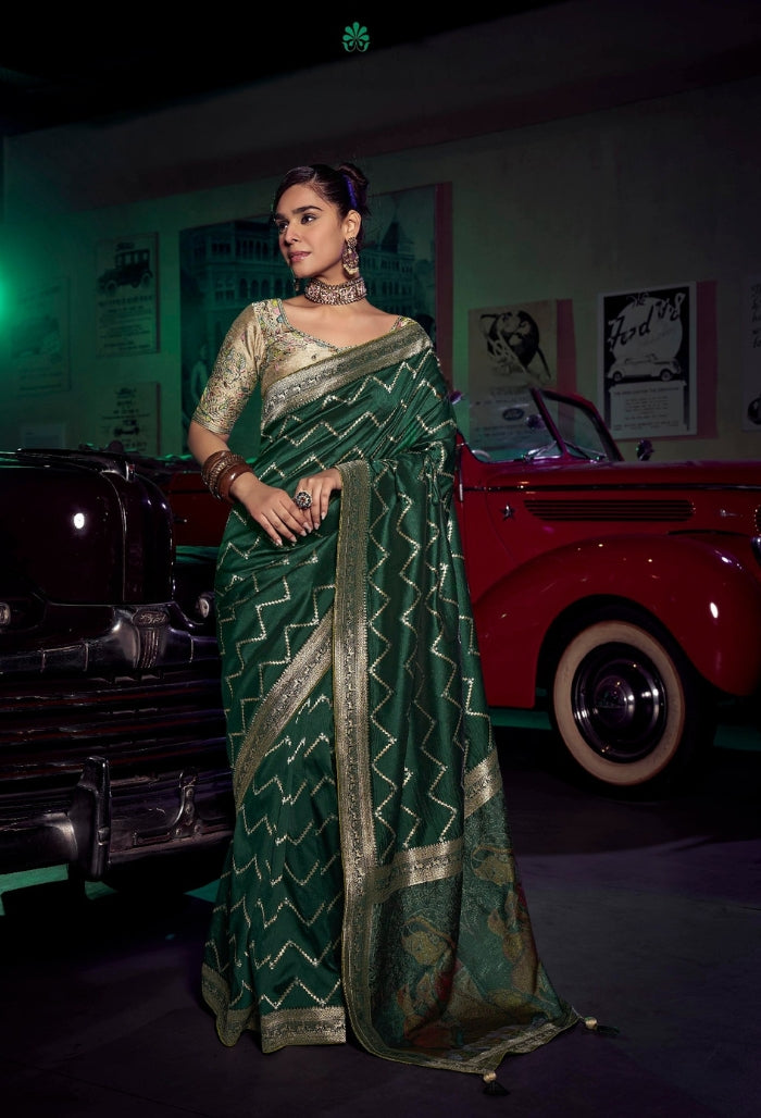 Luxurious Dark Green Pure Silk Saree