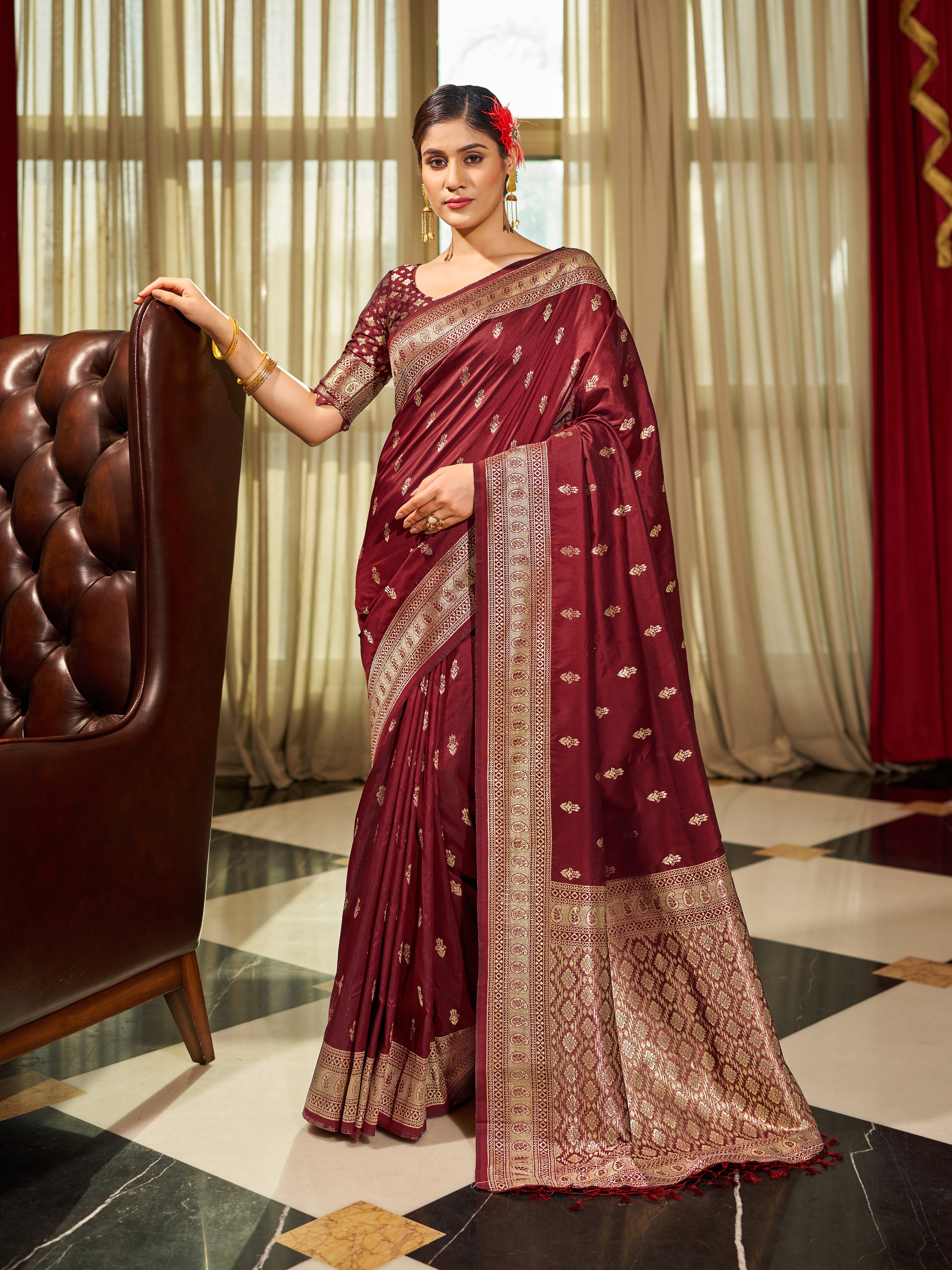 Classic Maroon Silk Saree
