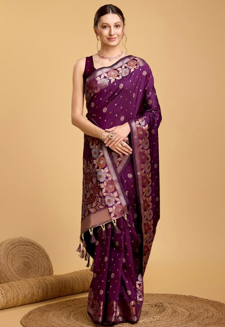 Lavender Purple Pure Jacquard Saree