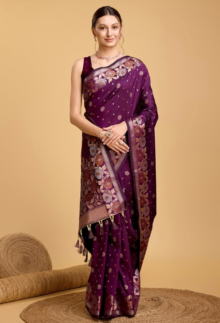Lavender Purple Pure Jacquard Saree