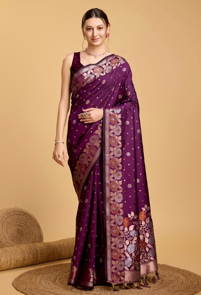 Lavender Purple Pure Jacquard Saree