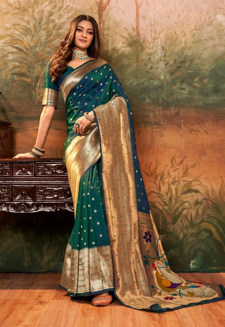 Mallard Blue Pure Paithani Silk saree