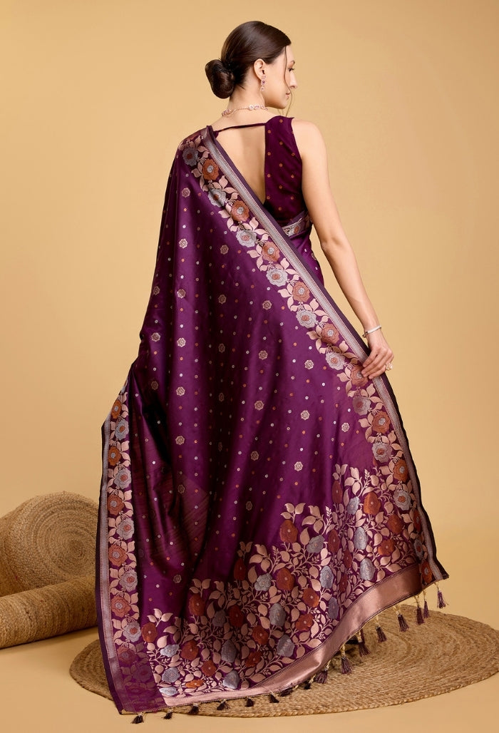 Lavender Purple Pure Jacquard Saree