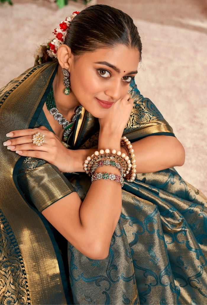 Sky Blue Pure Dharmavaram Saree