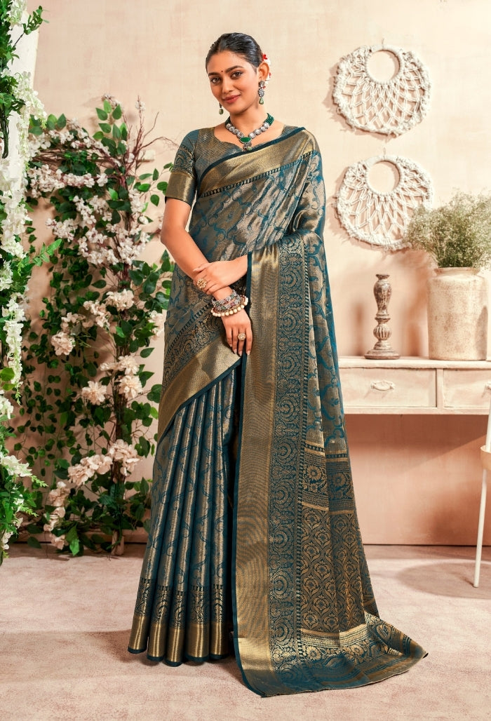 Sky Blue Pure Dharmavaram Saree