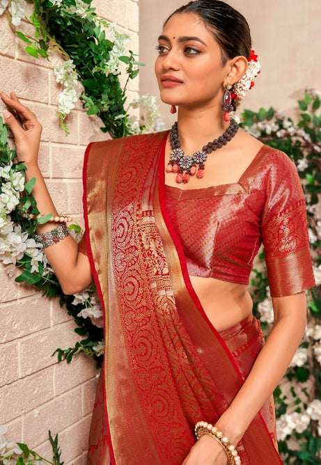 Rosewood Red Pure Dharmavaram Saree