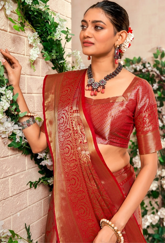 Rosewood Red Pure Dharmavaram Saree
