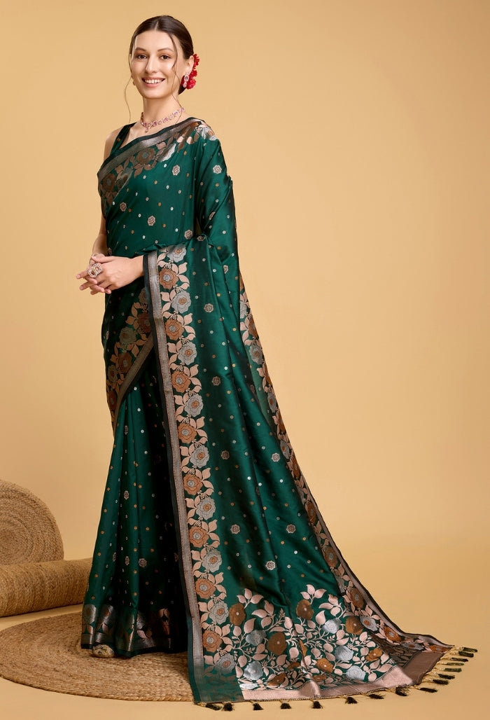 Forest Green Pure Jacquard Saree
