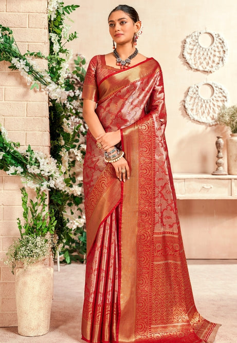 Rosewood Red Pure Dharmavaram Saree
