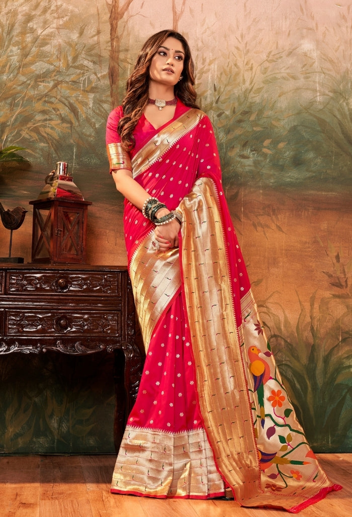 Ballet Pink Pure Paithani Silk saree