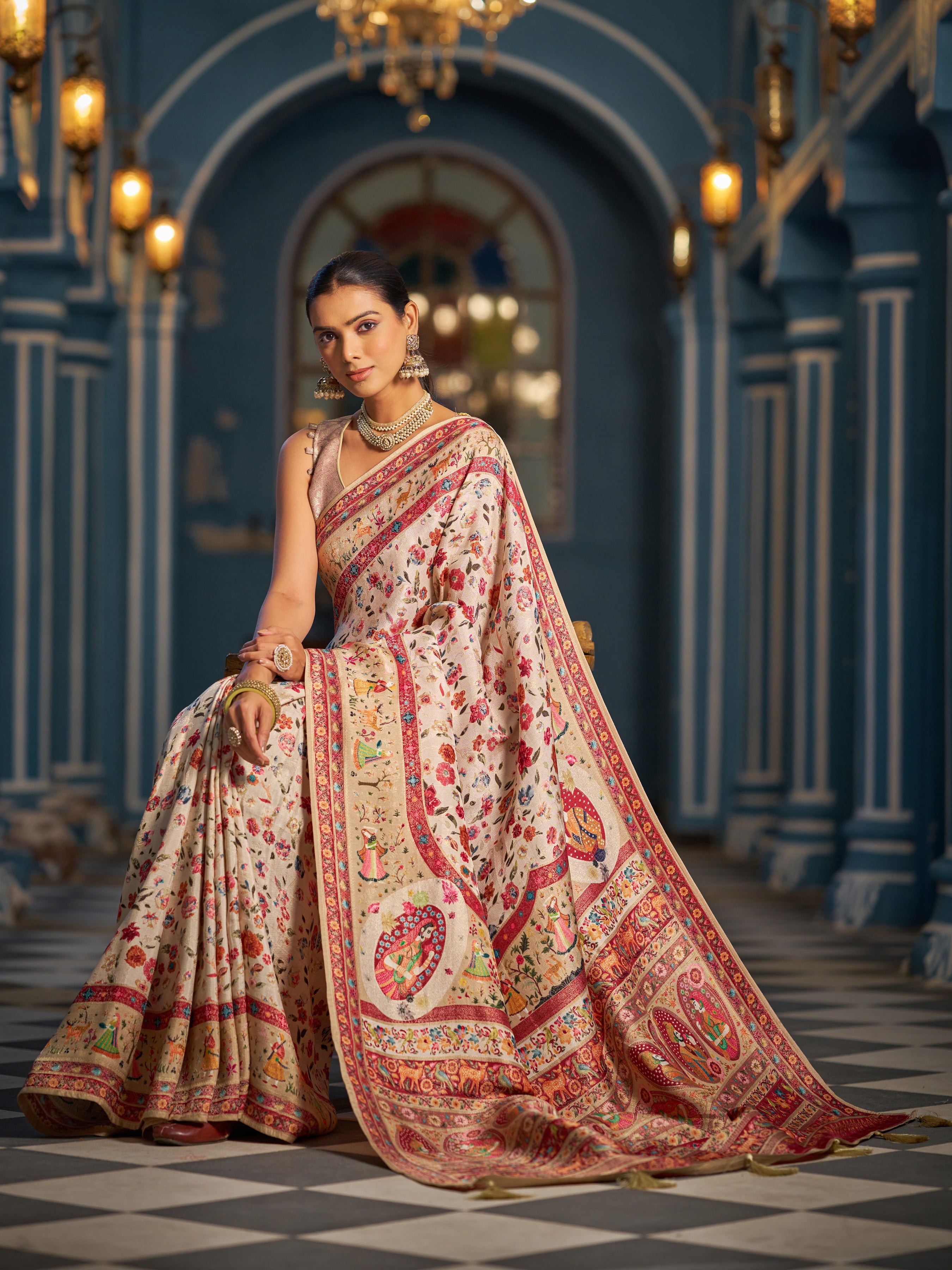 Classic White and Red Soft Silk Saree