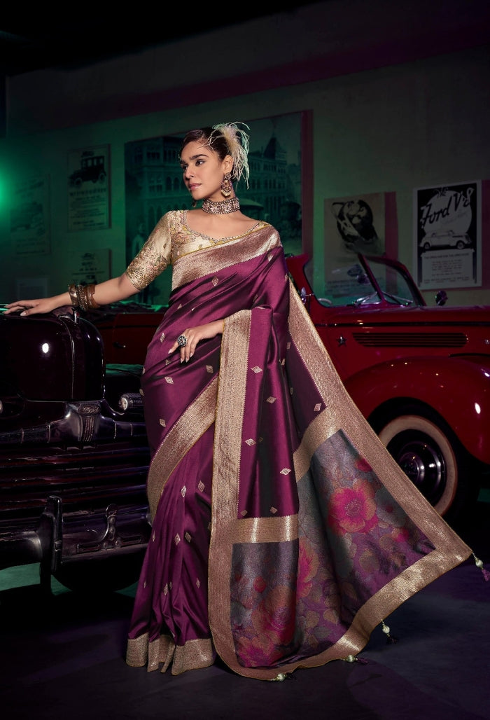 Rich Wine Pure Silk Saree