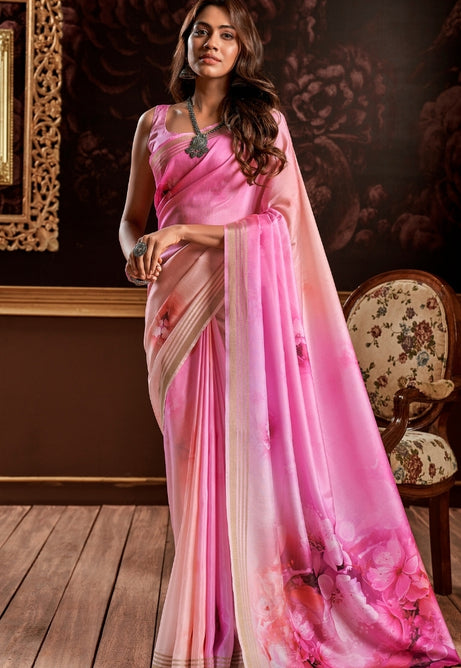Pastel Peach pink Pure Handloom Silk Saree