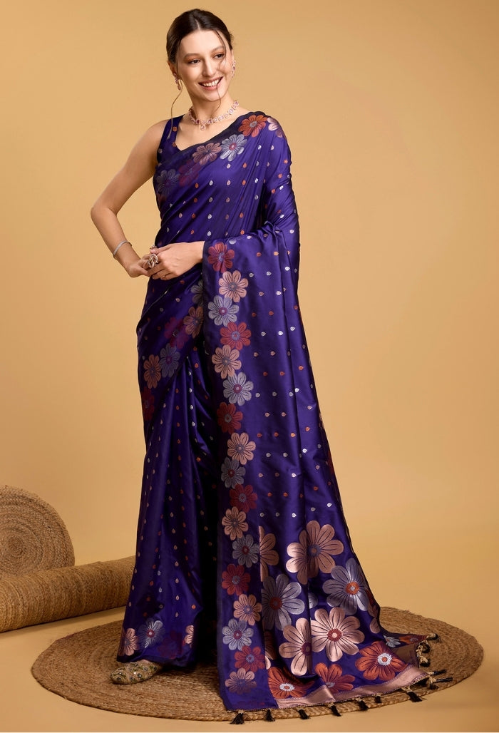 Royal Blue Pure Jacquard Saree
