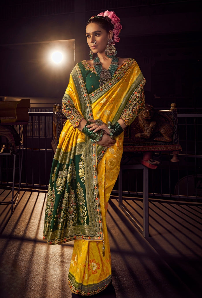 Bright Yellow Pure Dola Viscous Silk Saree