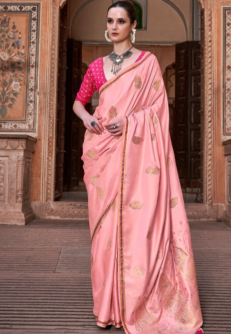 Coral Peach Pure Sattin Saree