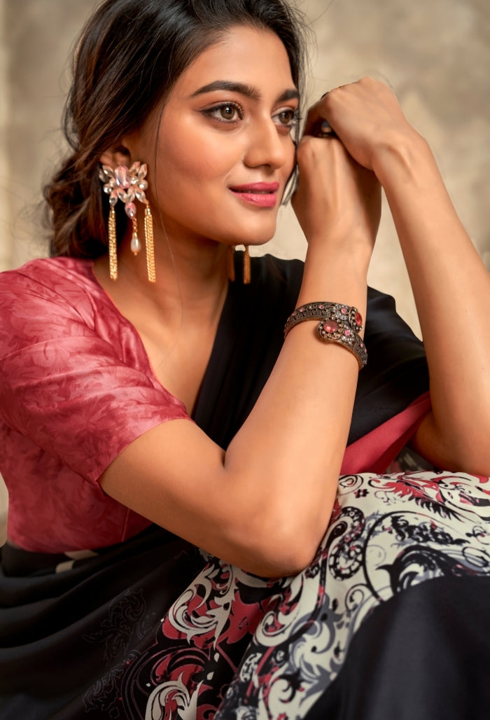 Rose Quartz Pure Sattin Crepe Saree