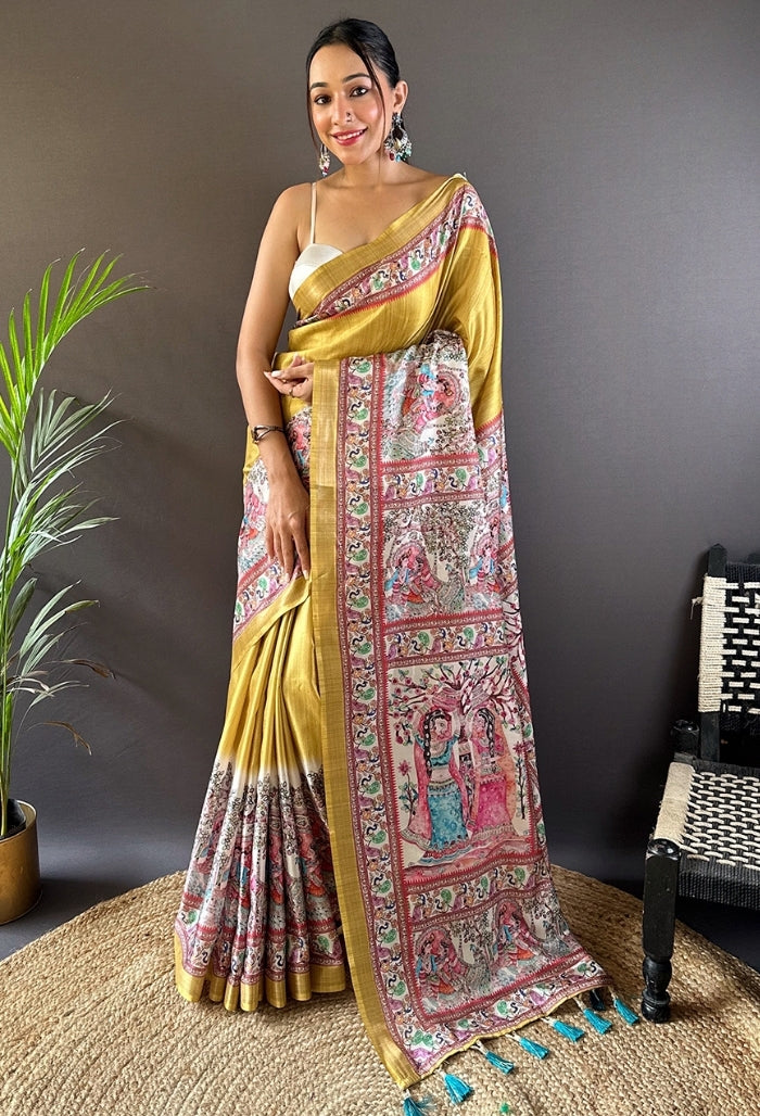 Golden Yellow Tussar Silk Saree