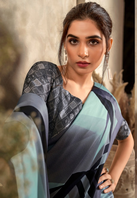 Baby Blue Pure Sattin Crepe Saree
